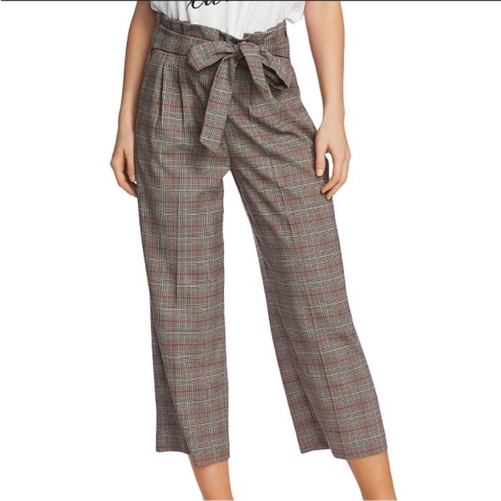 1. State • Tie-Waist Crop Plaid Pants
